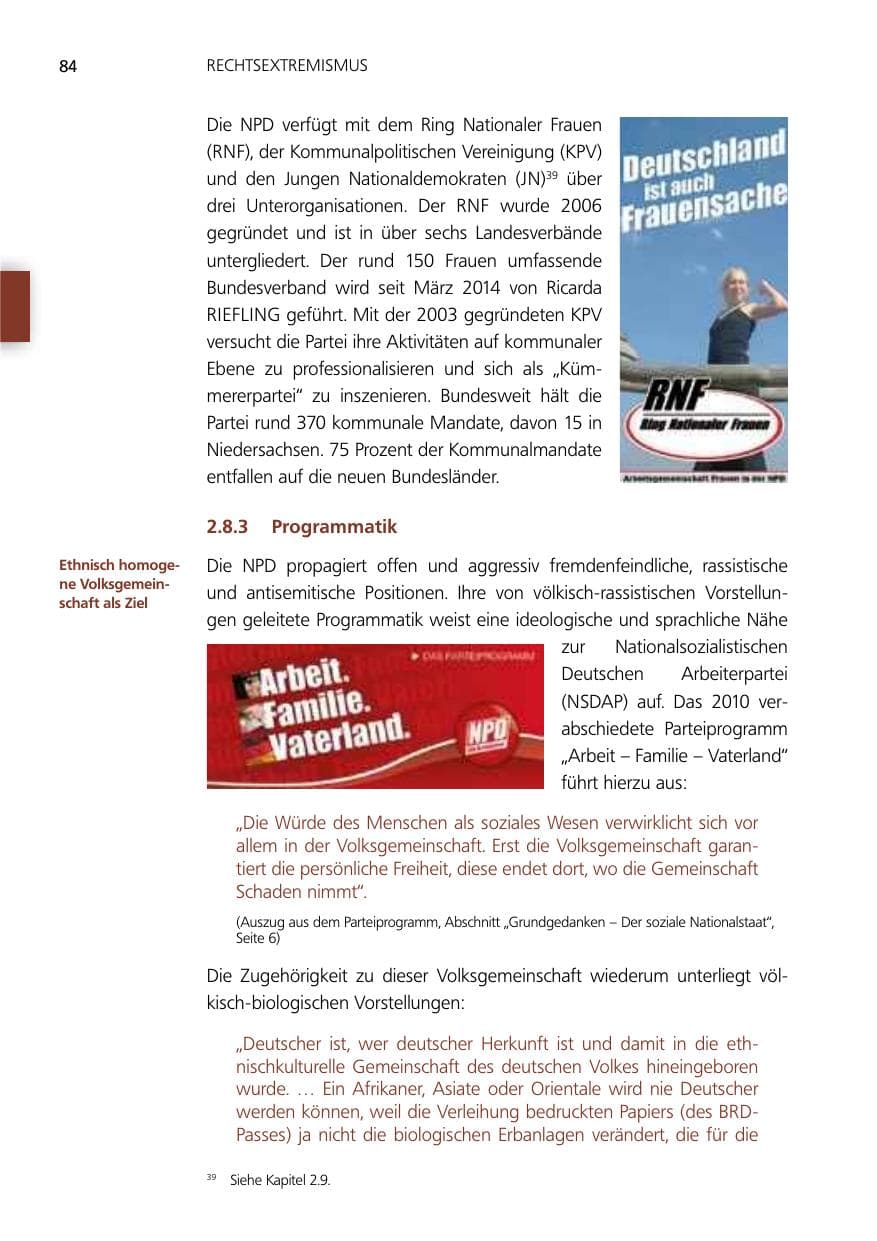 Seite 84 des Verfassungsschutzbericht 2014 Niedersachsen