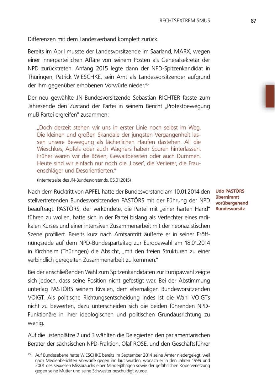 Seite 87 des Verfassungsschutzbericht 2014 Niedersachsen