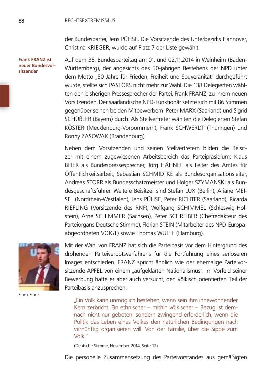 Seite 88 des Verfassungsschutzbericht 2014 Niedersachsen