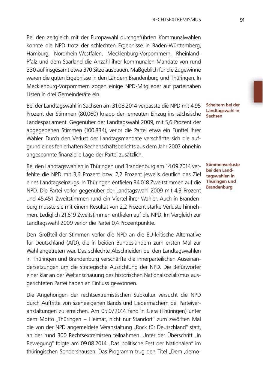 Seite 91 des Verfassungsschutzbericht 2014 Niedersachsen