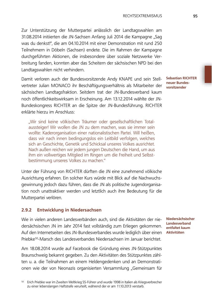 Seite 95 des Verfassungsschutzbericht 2014 Niedersachsen