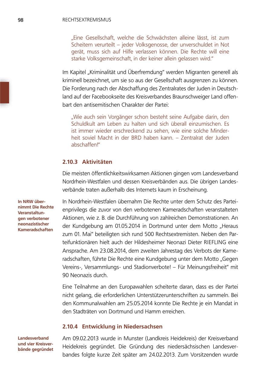 Seite 98 des Verfassungsschutzbericht 2014 Niedersachsen