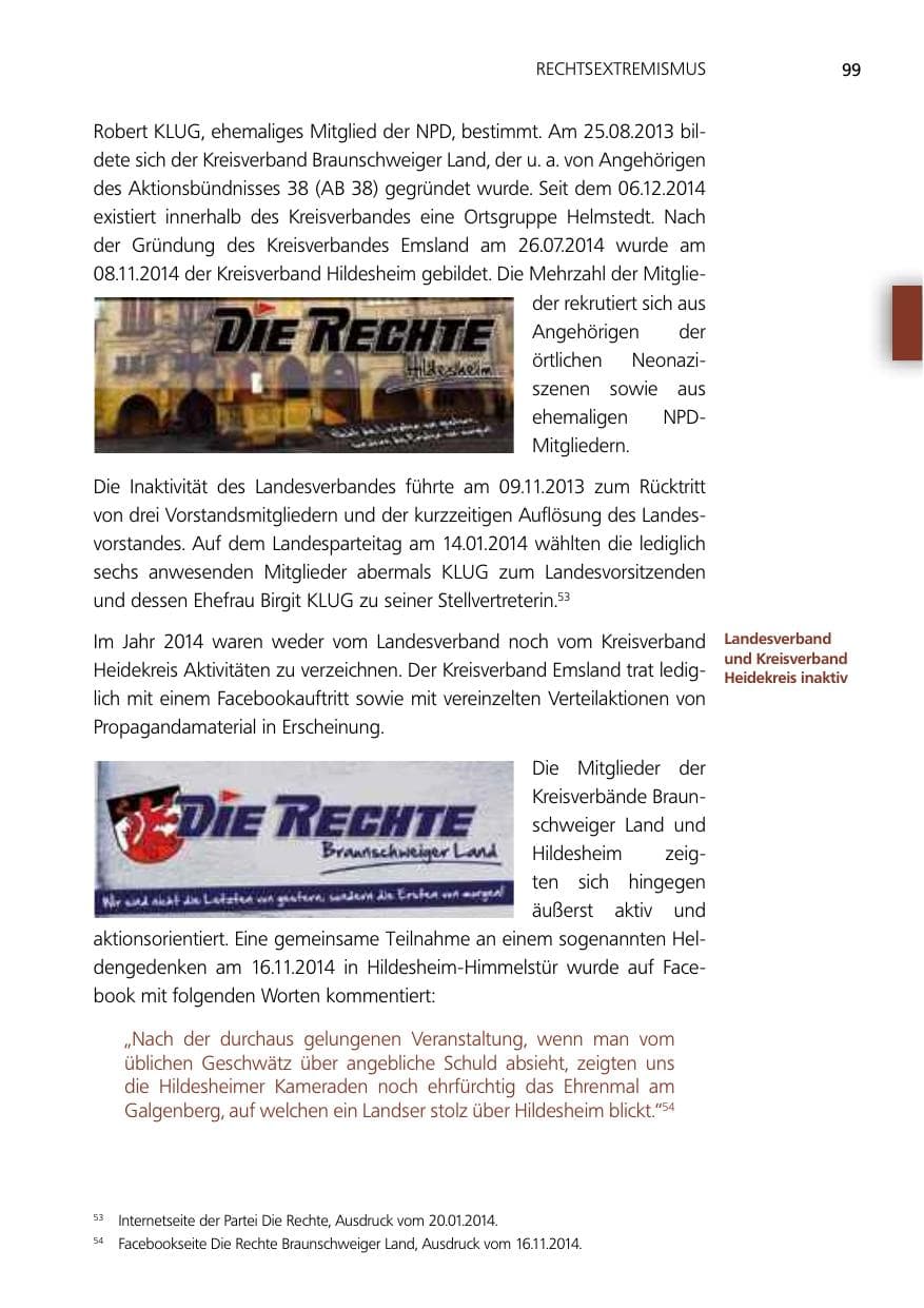 Seite 99 des Verfassungsschutzbericht 2014 Niedersachsen