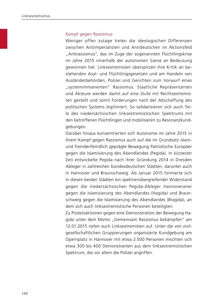 Seite 142 des Verfassungsschutzbericht 2015 Niedersachsen