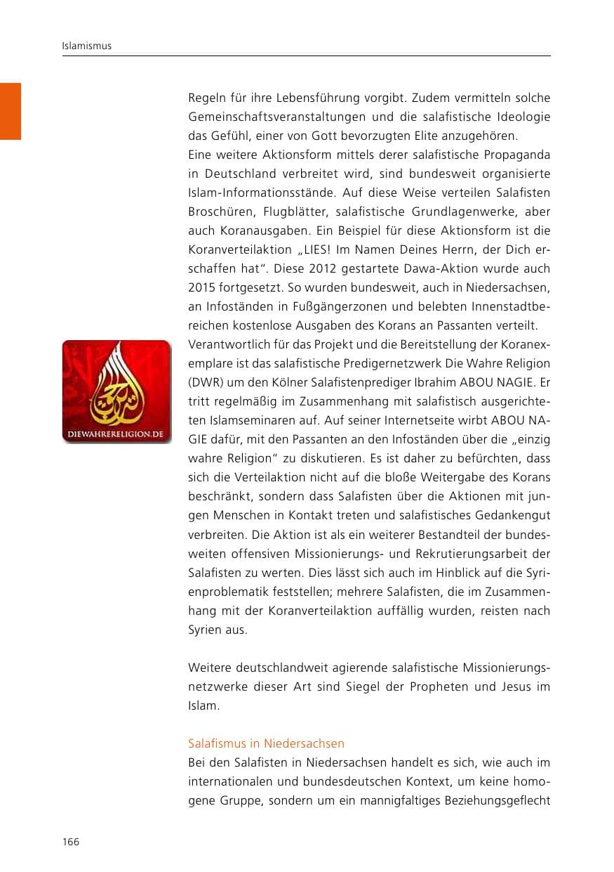 Seite 168 des Verfassungsschutzbericht 2015 Niedersachsen
