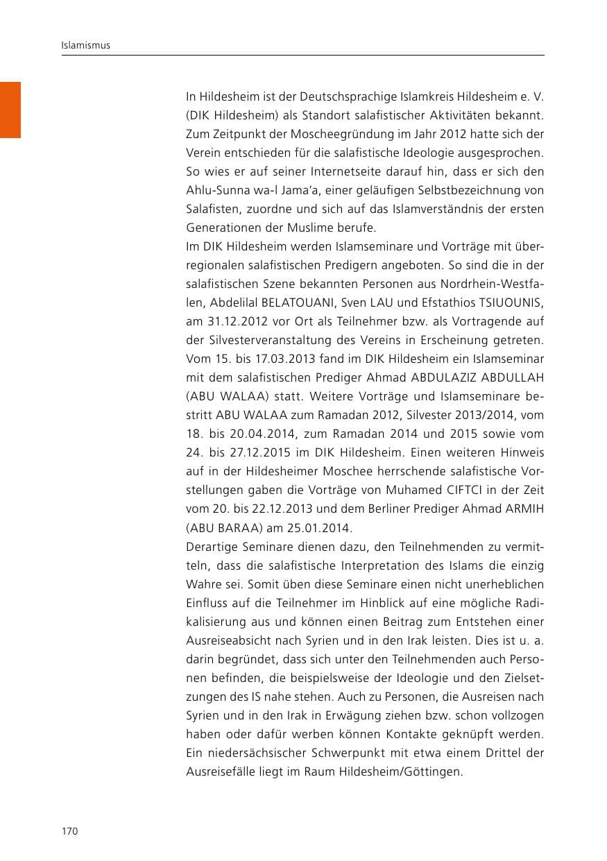 Seite 172 des Verfassungsschutzbericht 2015 Niedersachsen