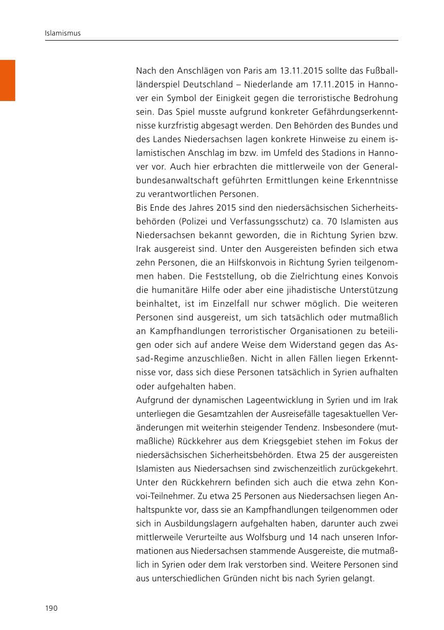 Seite 192 des Verfassungsschutzbericht 2015 Niedersachsen