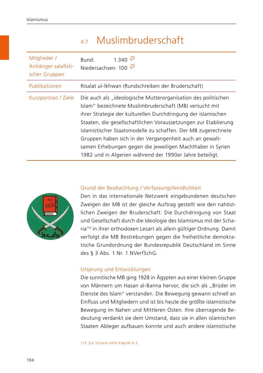 Seite 196 des Verfassungsschutzbericht 2015 Niedersachsen