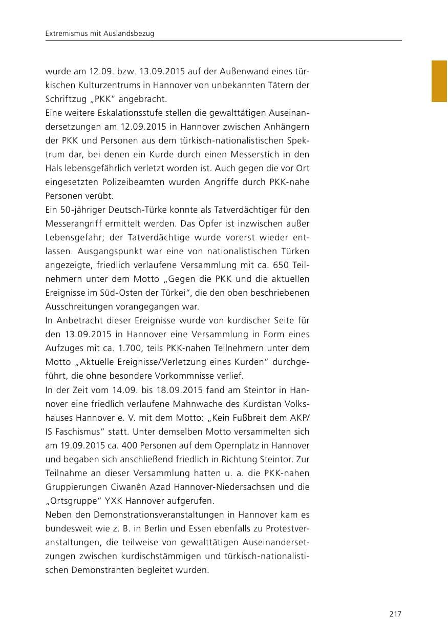 Seite 219 des Verfassungsschutzbericht 2015 Niedersachsen