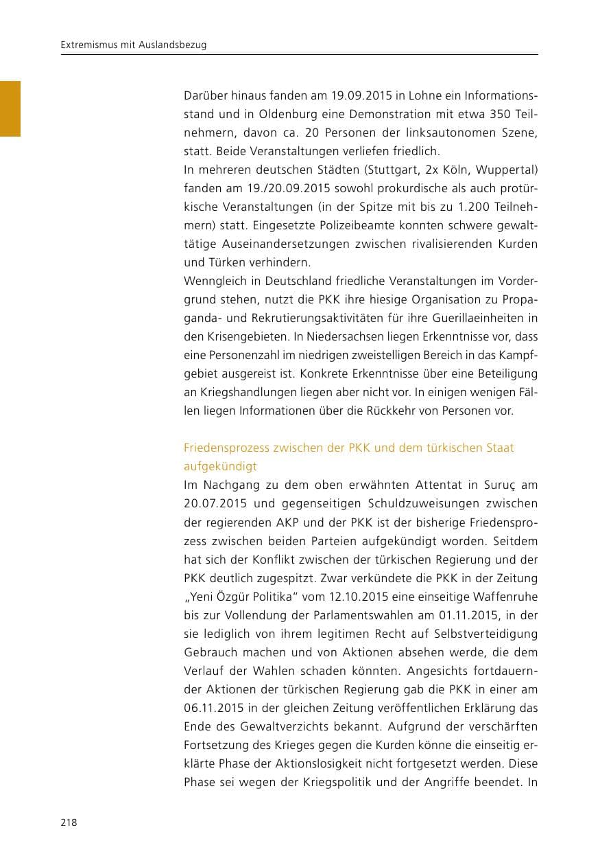Seite 220 des Verfassungsschutzbericht 2015 Niedersachsen