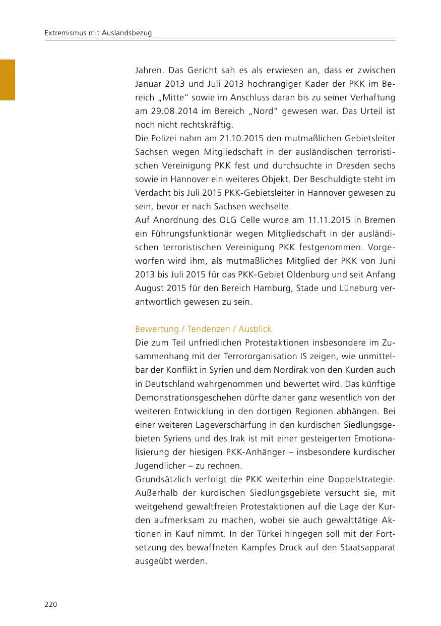 Seite 222 des Verfassungsschutzbericht 2015 Niedersachsen