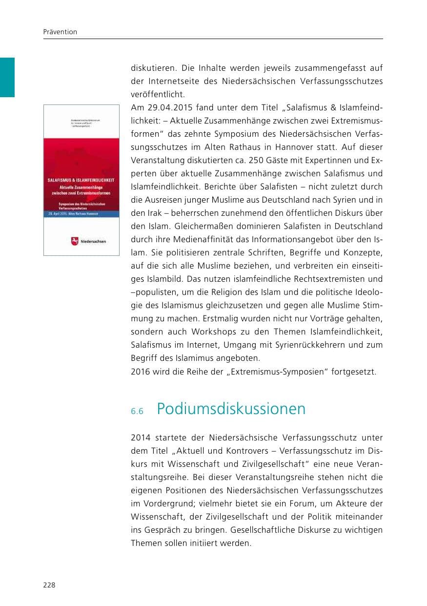 Seite 230 des Verfassungsschutzbericht 2015 Niedersachsen