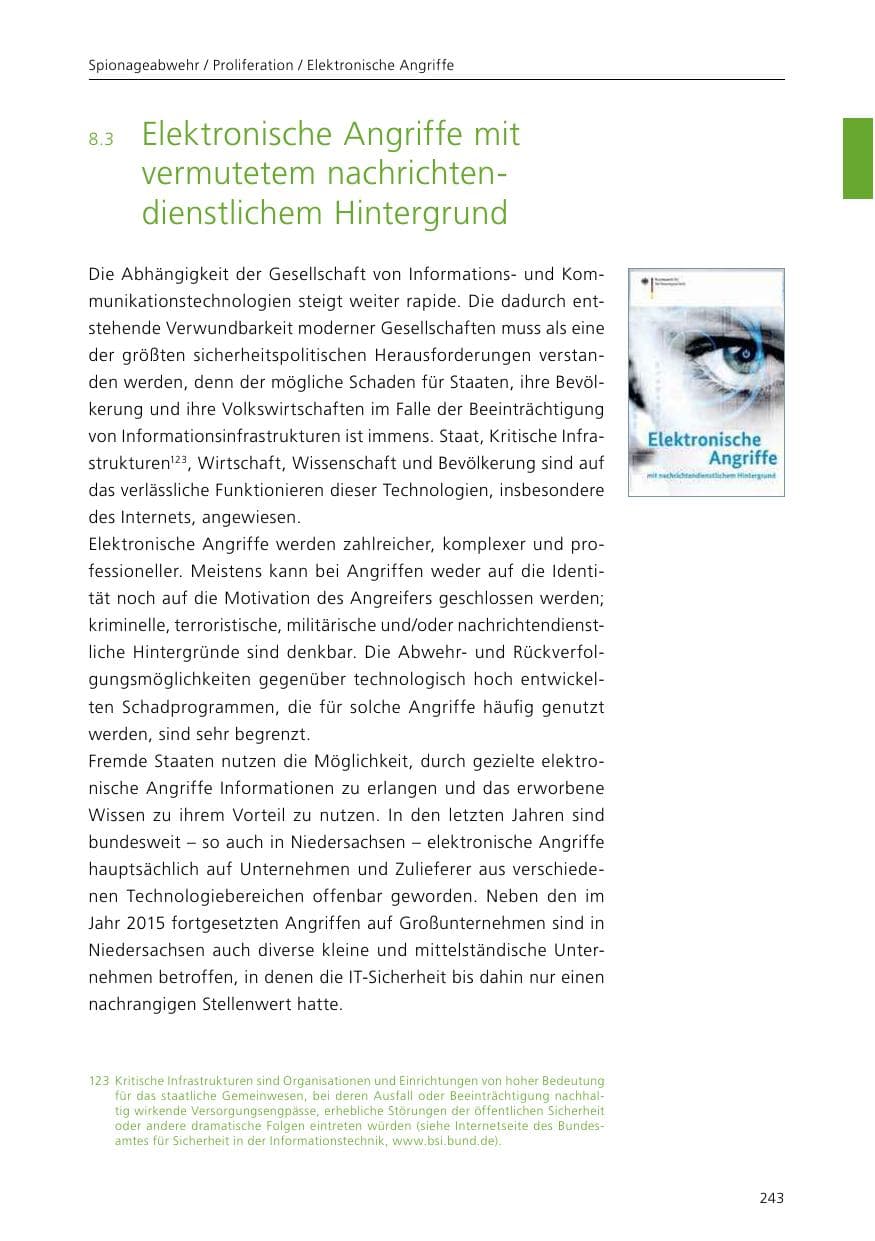 Seite 245 des Verfassungsschutzbericht 2015 Niedersachsen