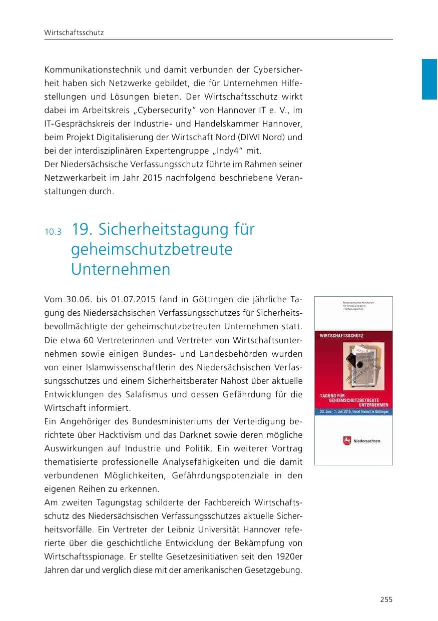 Seite 257 des Verfassungsschutzbericht 2015 Niedersachsen