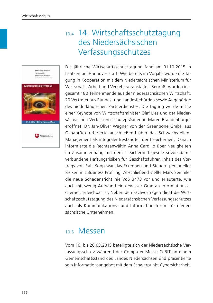 Seite 258 des Verfassungsschutzbericht 2015 Niedersachsen