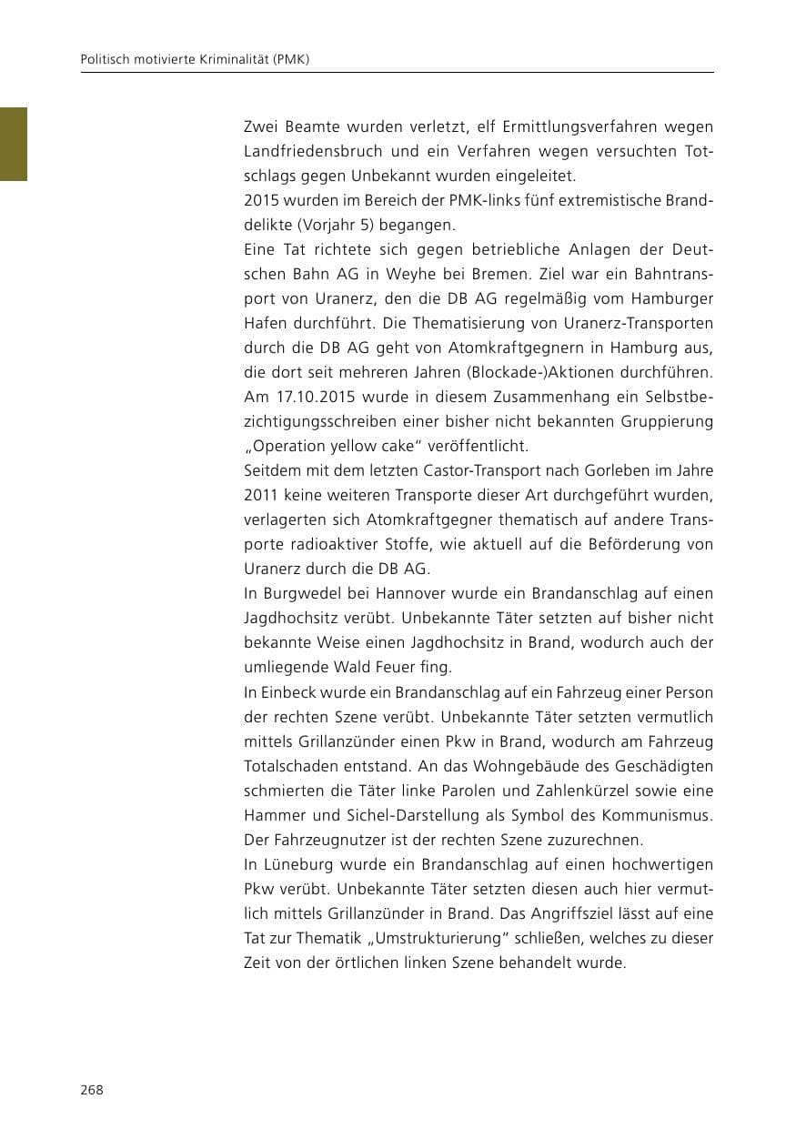 Seite 270 des Verfassungsschutzbericht 2015 Niedersachsen