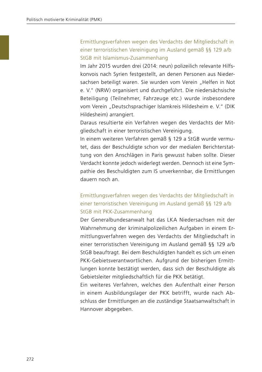 Seite 274 des Verfassungsschutzbericht 2015 Niedersachsen