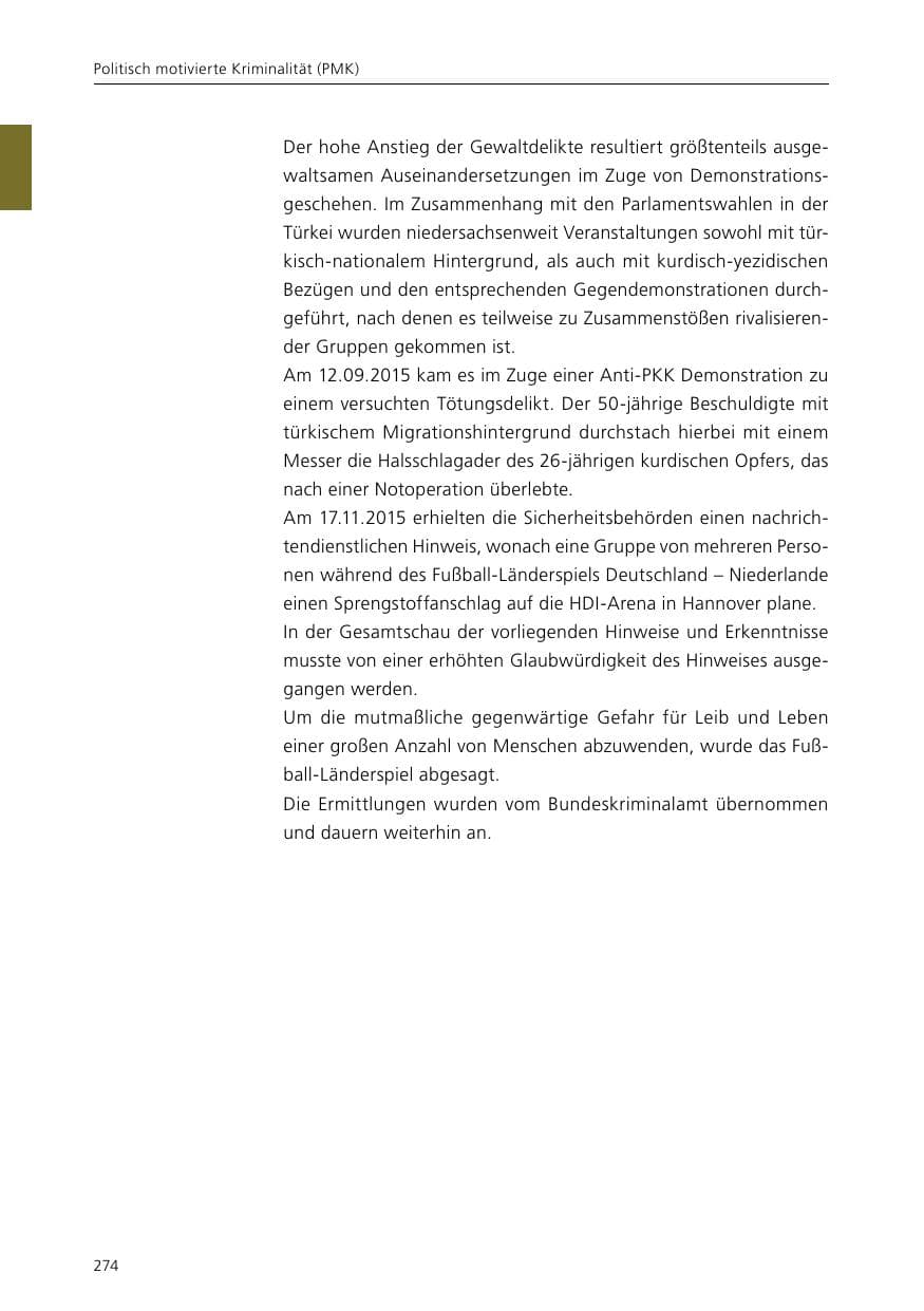 Seite 276 des Verfassungsschutzbericht 2015 Niedersachsen