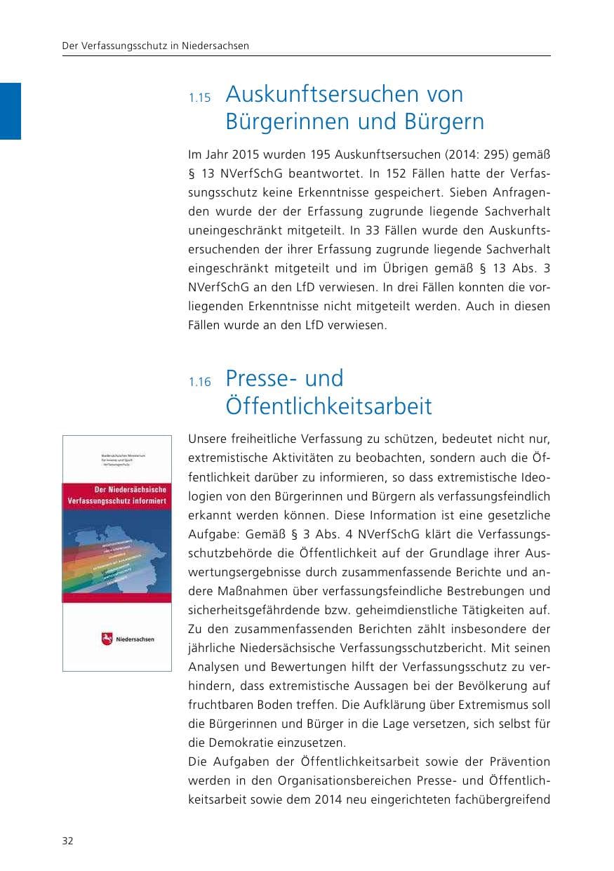 Seite 34 des Verfassungsschutzbericht 2015 Niedersachsen