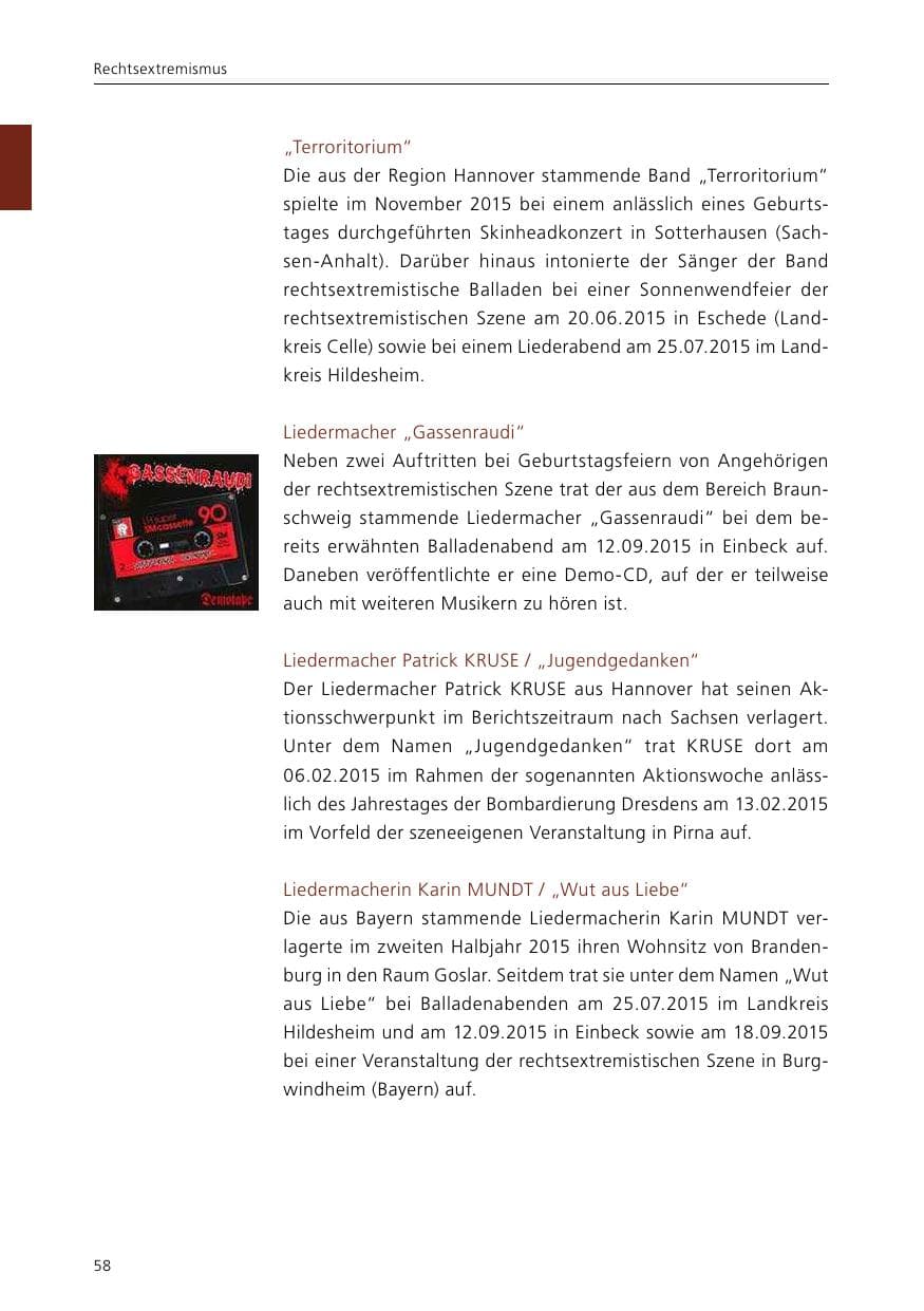 Seite 60 des Verfassungsschutzbericht 2015 Niedersachsen