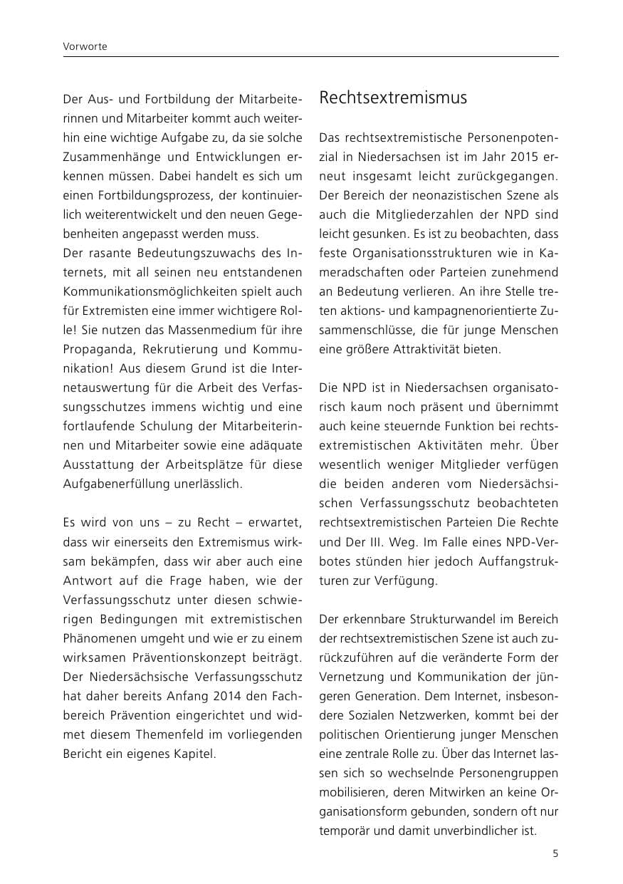 Seite 7 des Verfassungsschutzbericht 2015 Niedersachsen