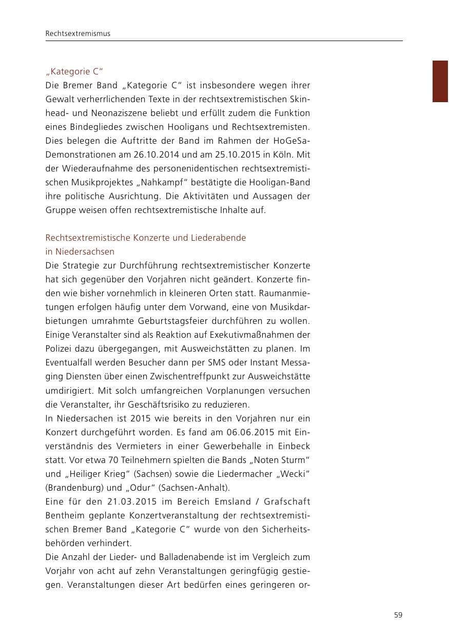 Seite 61 des Verfassungsschutzbericht 2015 Niedersachsen