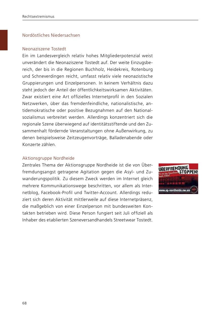 Seite 70 des Verfassungsschutzbericht 2015 Niedersachsen