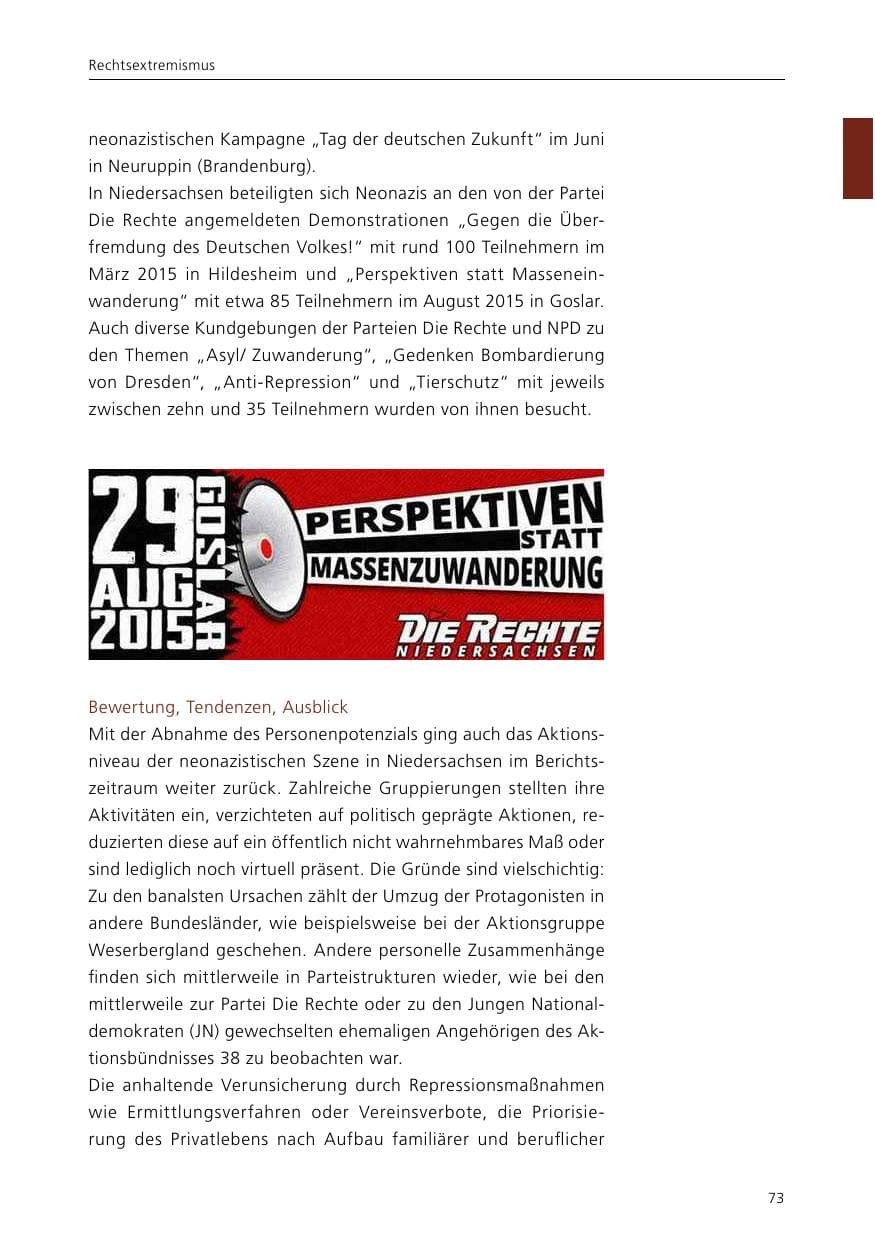 Seite 75 des Verfassungsschutzbericht 2015 Niedersachsen