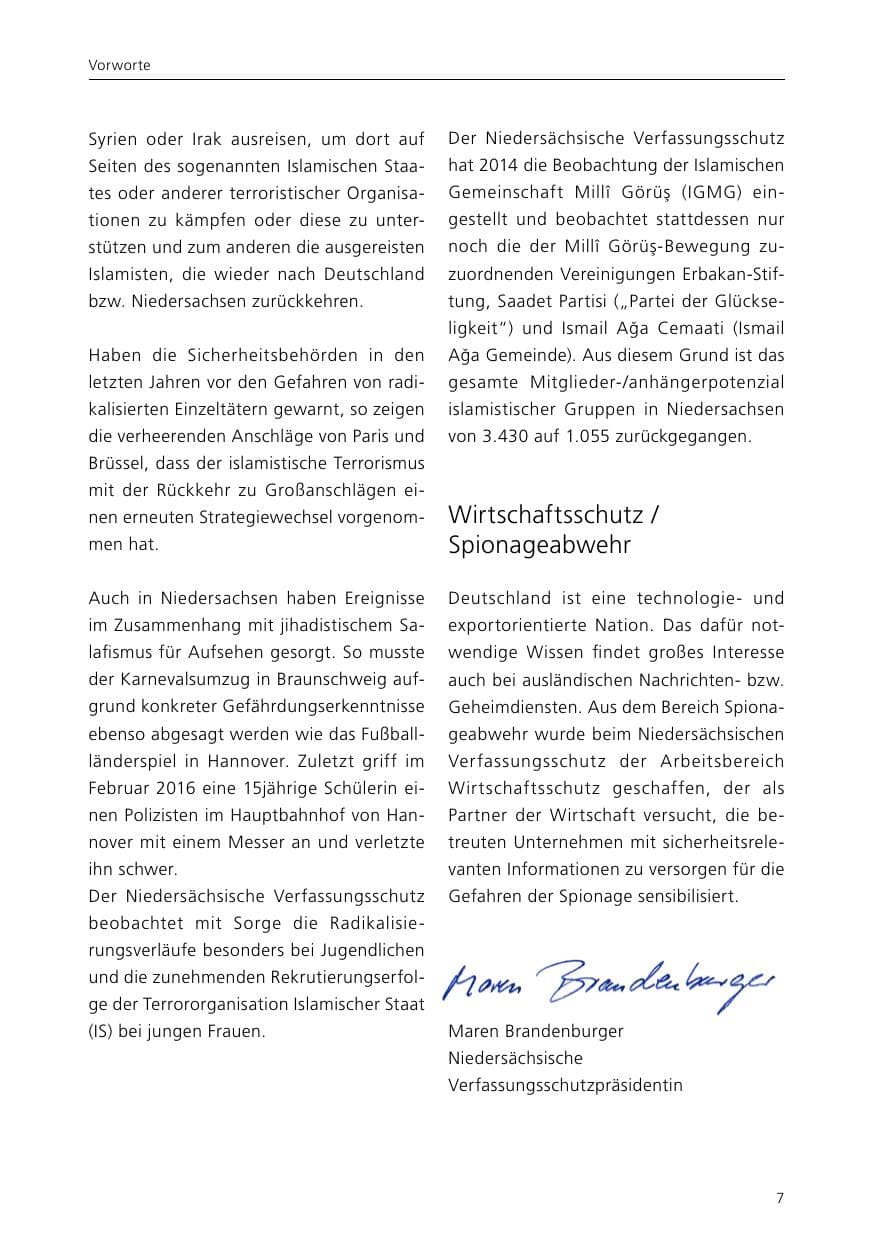 Seite 9 des Verfassungsschutzbericht 2015 Niedersachsen