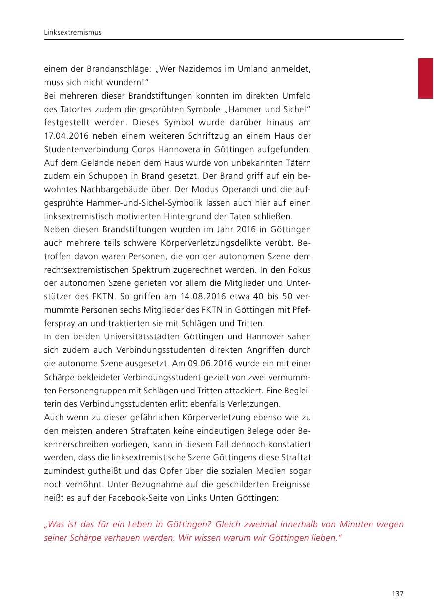 Seite 139 des Verfassungsschutzbericht 2016 Niedersachsen