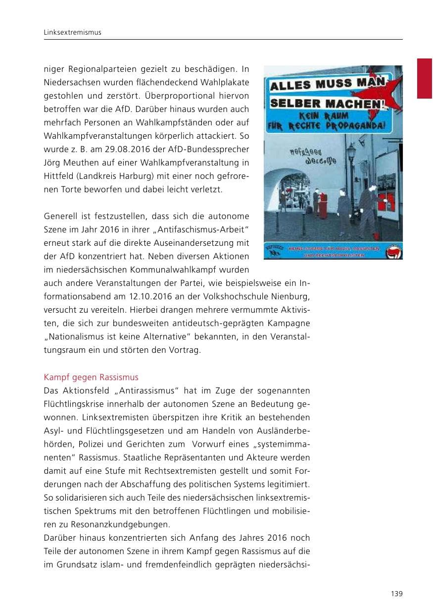 Seite 141 des Verfassungsschutzbericht 2016 Niedersachsen