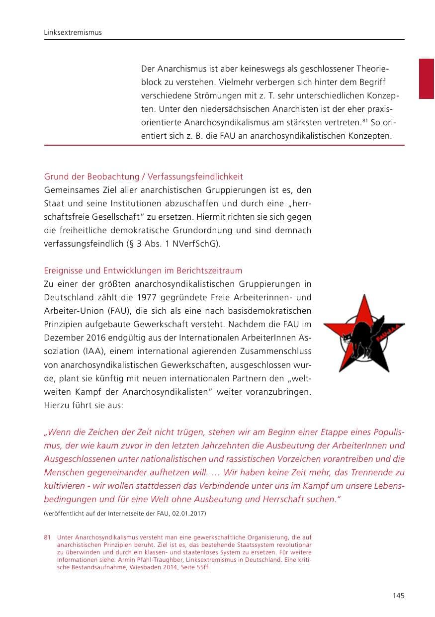 Seite 147 des Verfassungsschutzbericht 2016 Niedersachsen