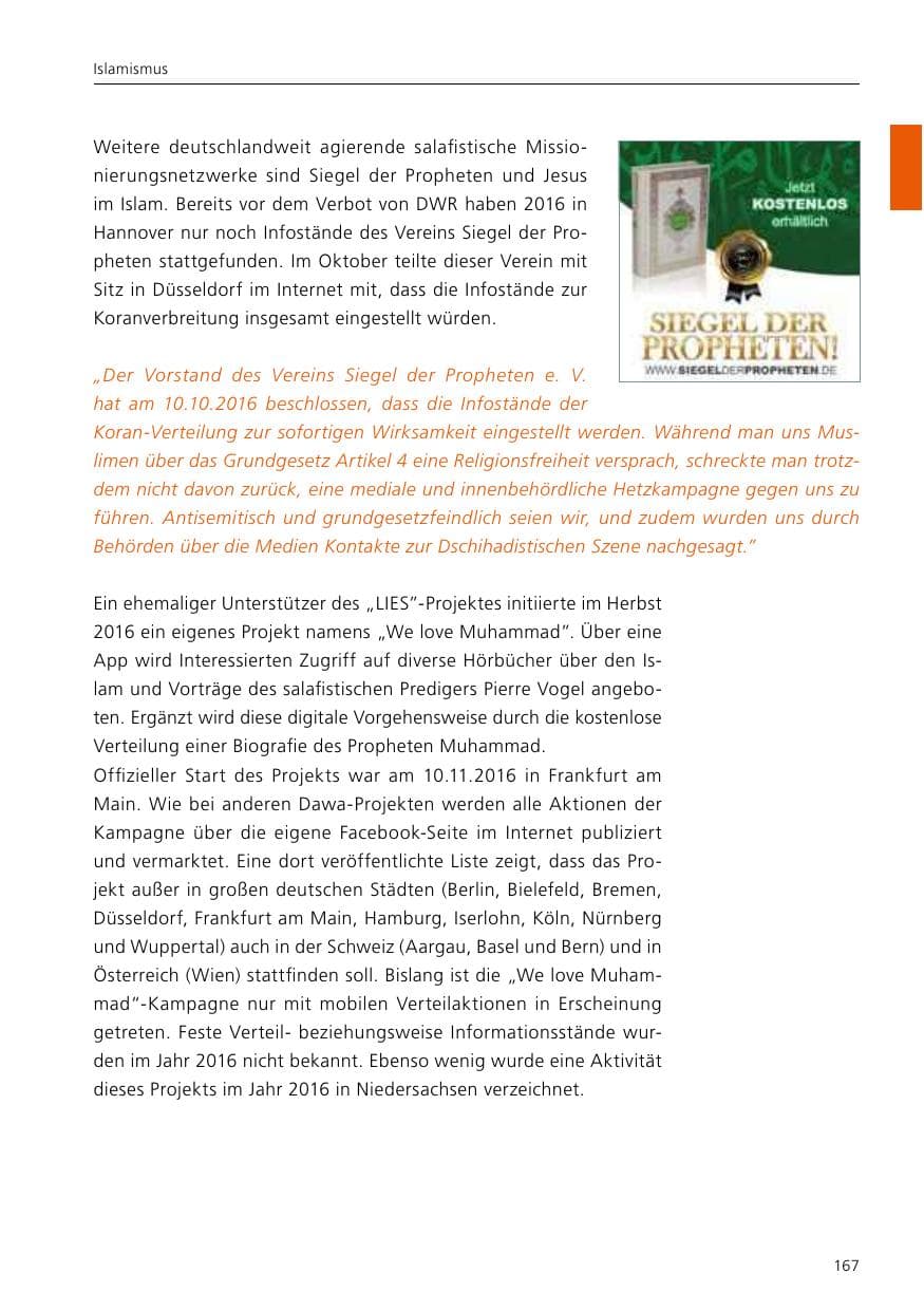 Seite 169 des Verfassungsschutzbericht 2016 Niedersachsen