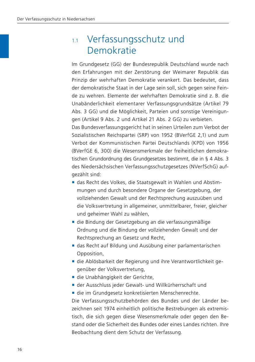 Seite 18 des Verfassungsschutzbericht 2016 Niedersachsen