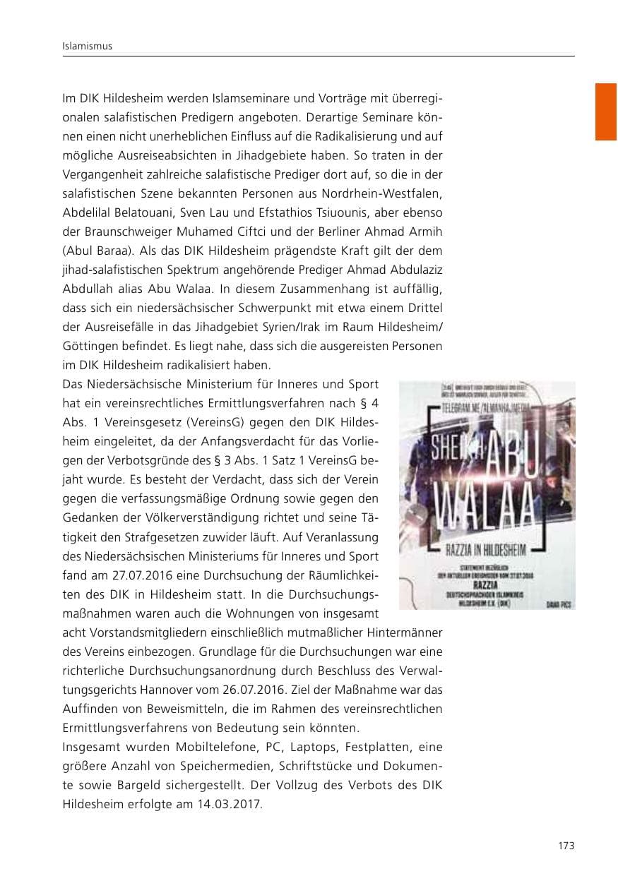 Seite 175 des Verfassungsschutzbericht 2016 Niedersachsen