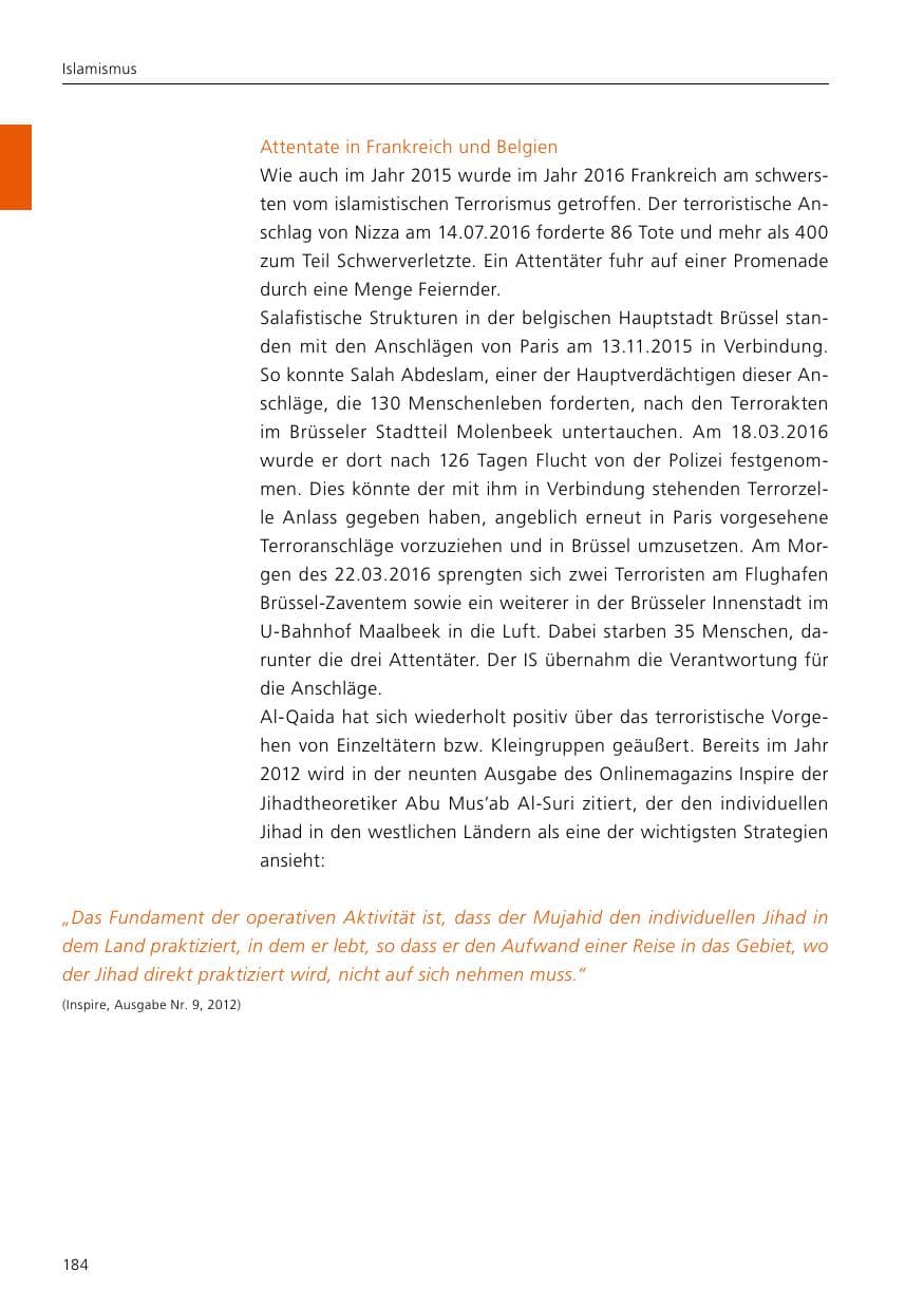 Seite 186 des Verfassungsschutzbericht 2016 Niedersachsen