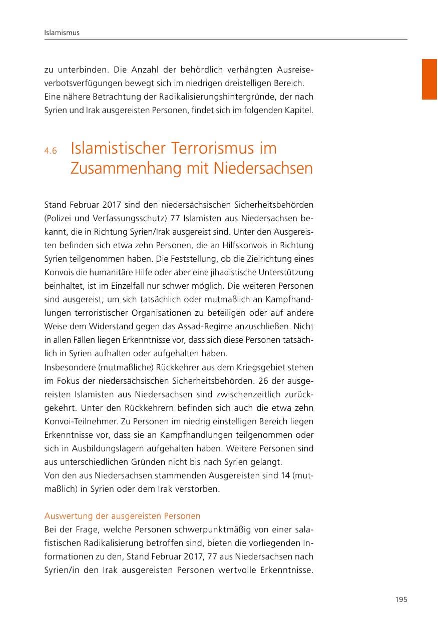 Seite 197 des Verfassungsschutzbericht 2016 Niedersachsen