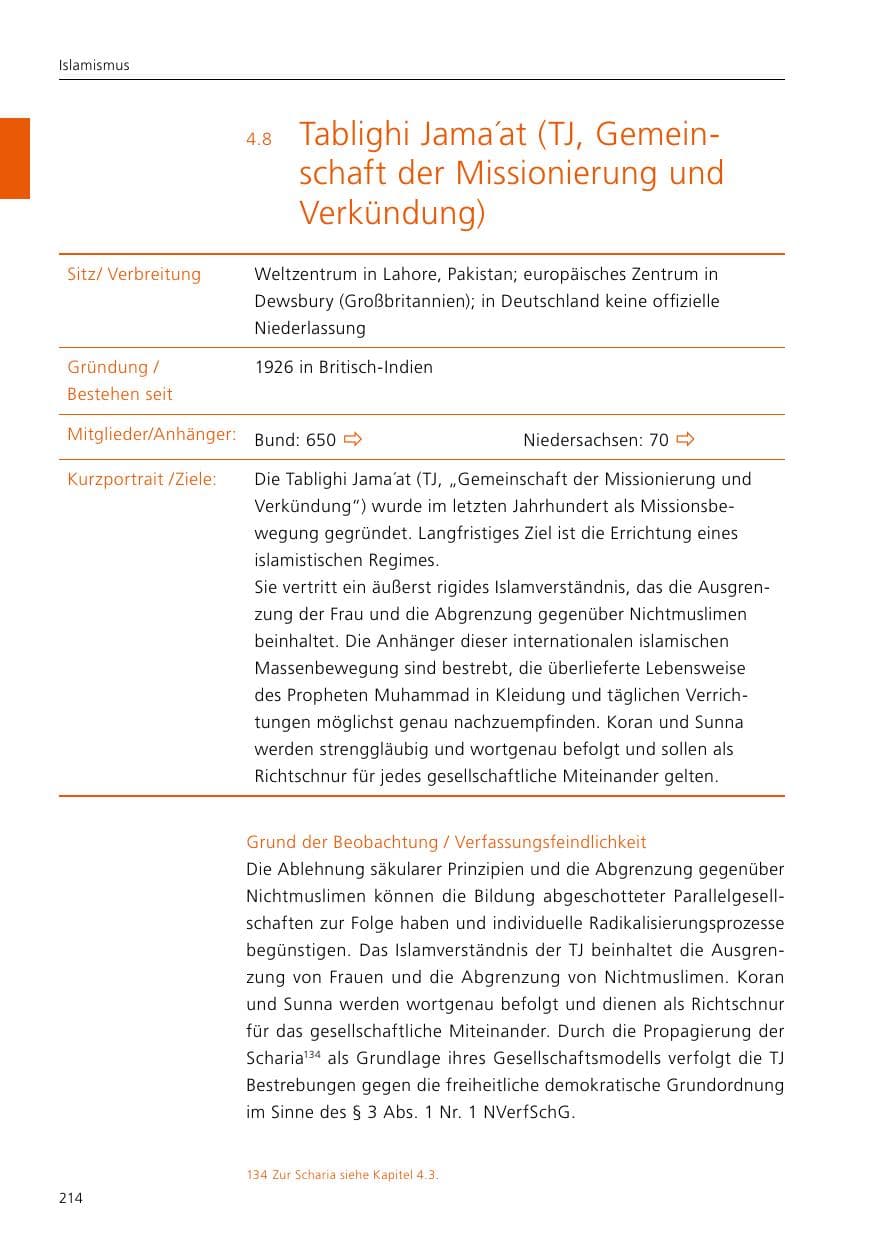 Seite 216 des Verfassungsschutzbericht 2016 Niedersachsen