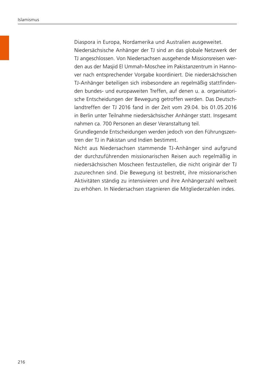 Seite 218 des Verfassungsschutzbericht 2016 Niedersachsen