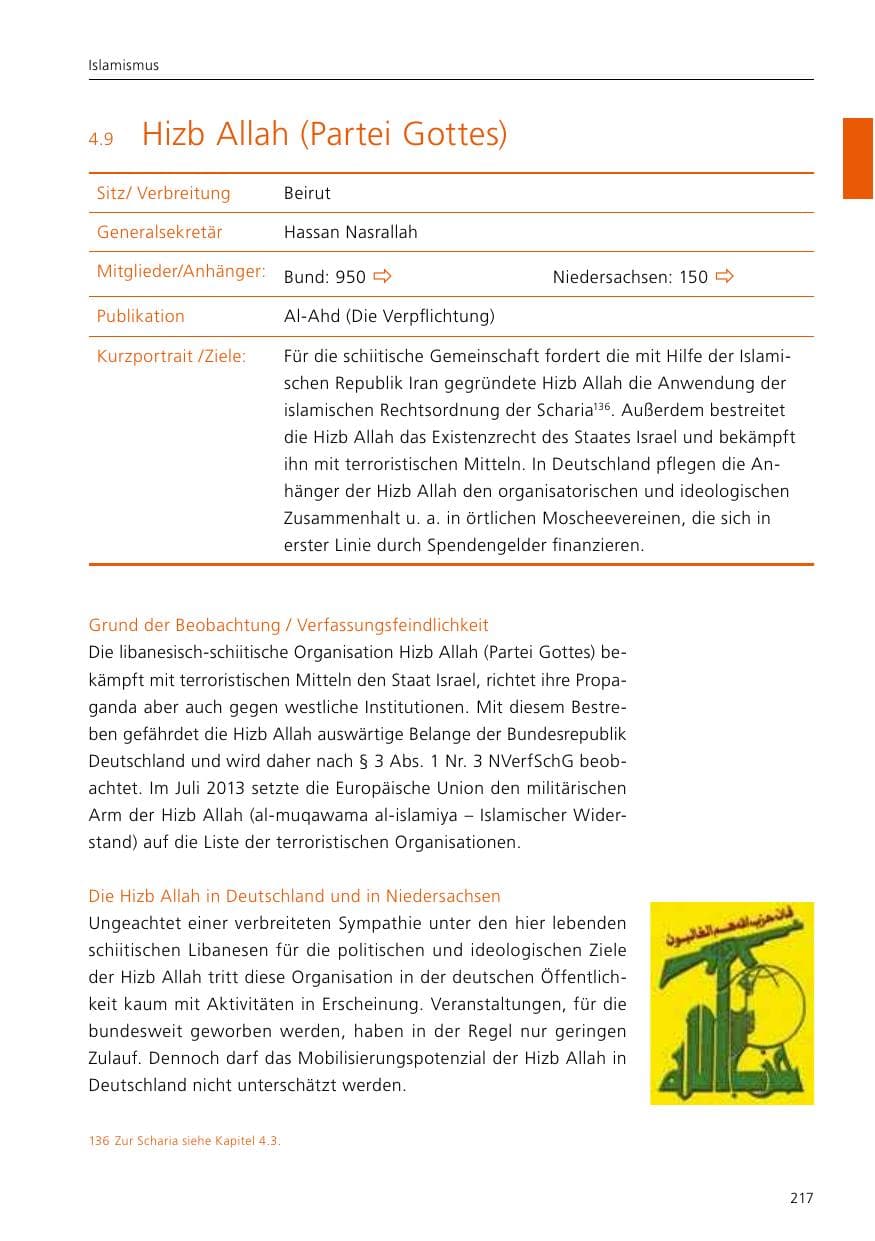 Seite 219 des Verfassungsschutzbericht 2016 Niedersachsen