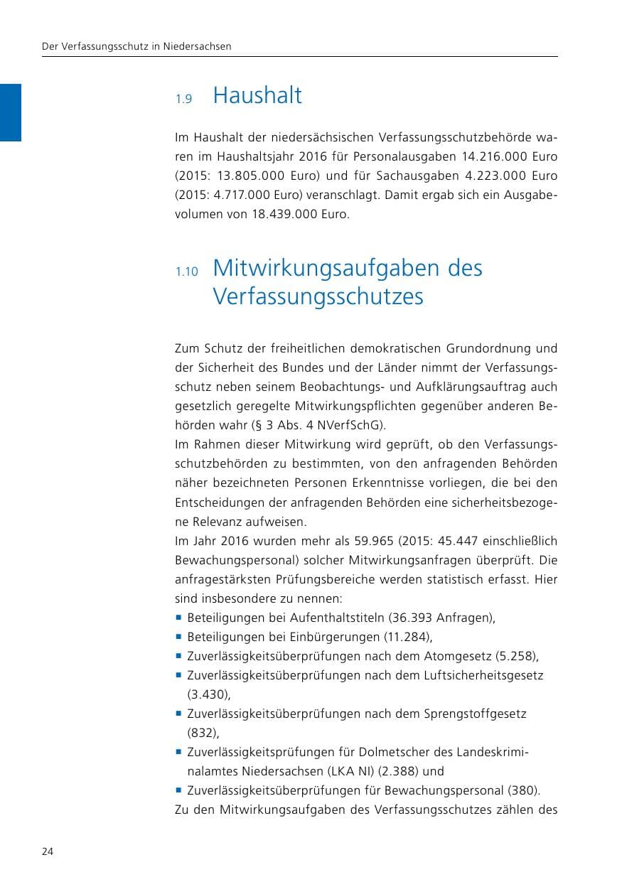 Seite 26 des Verfassungsschutzbericht 2016 Niedersachsen