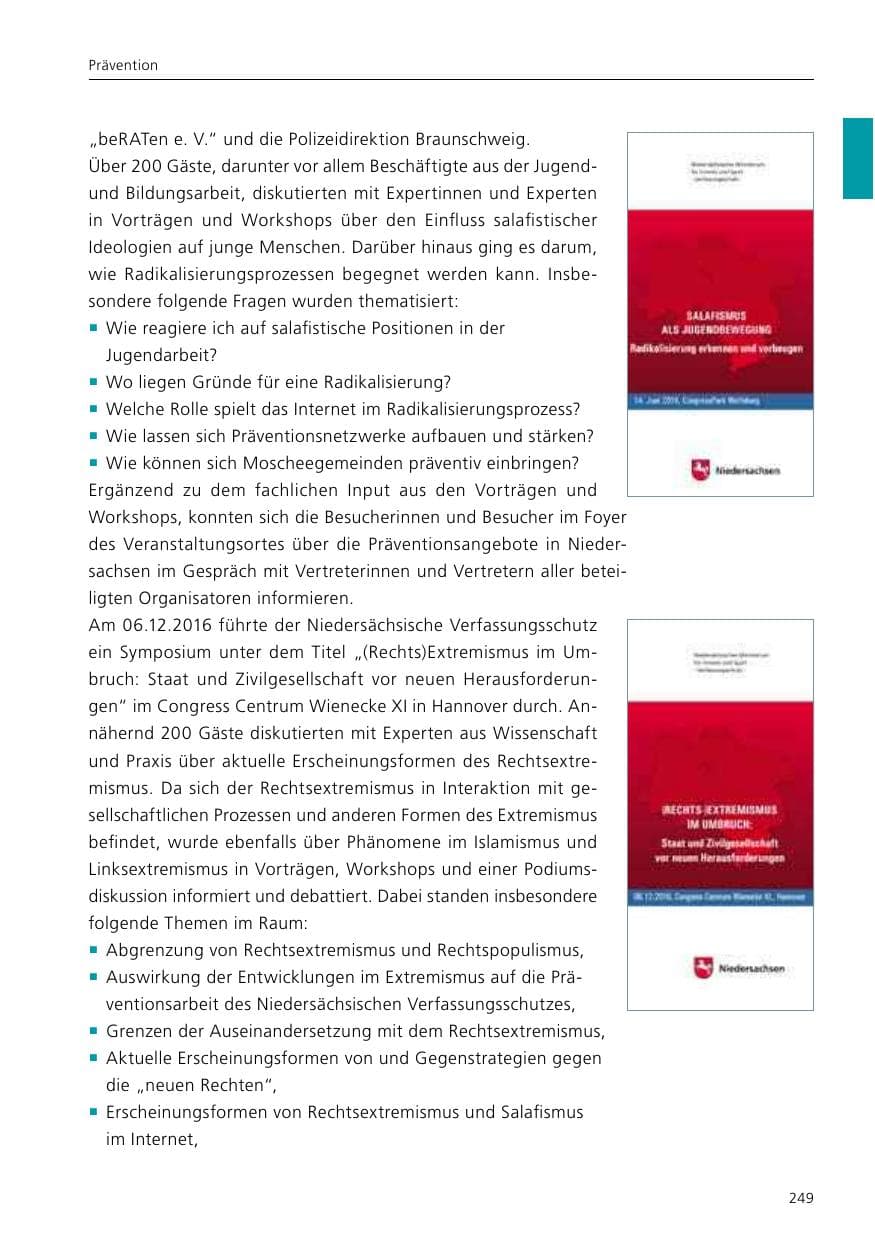 Seite 251 des Verfassungsschutzbericht 2016 Niedersachsen