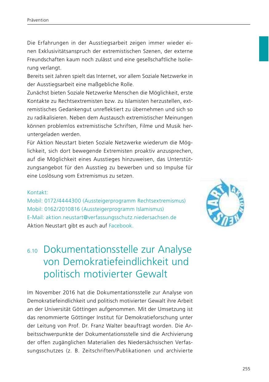Seite 257 des Verfassungsschutzbericht 2016 Niedersachsen