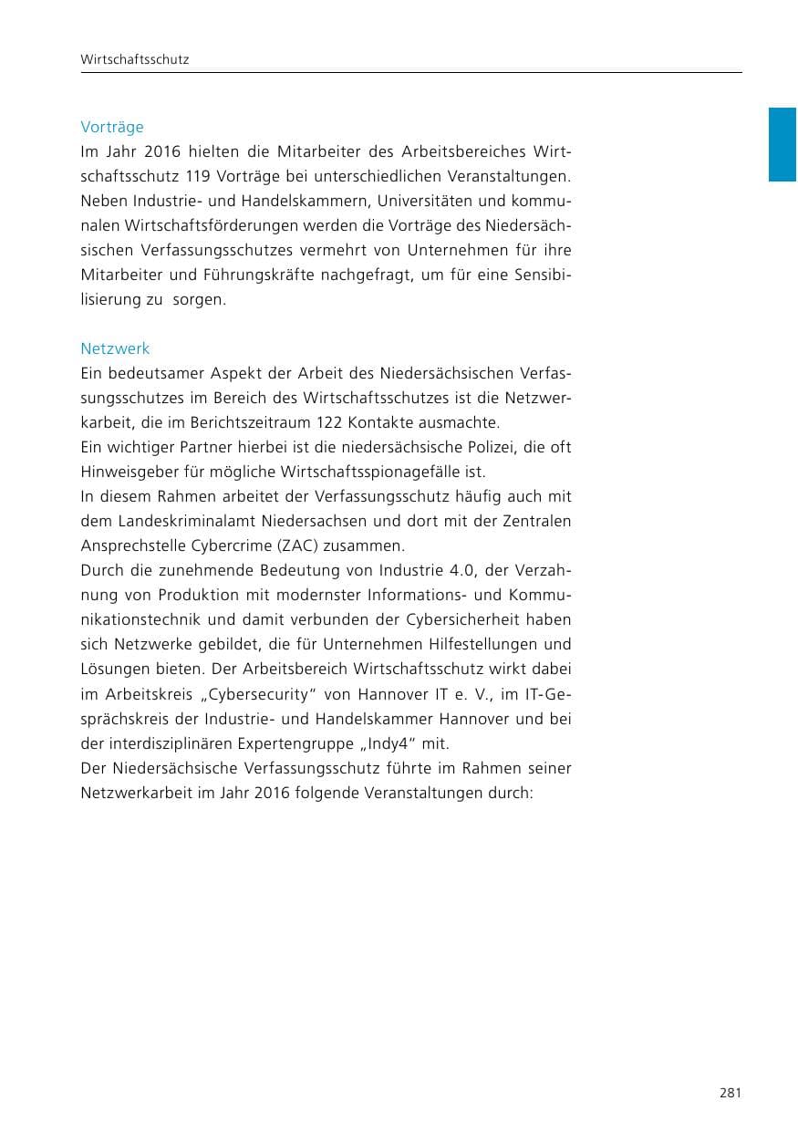 Seite 283 des Verfassungsschutzbericht 2016 Niedersachsen