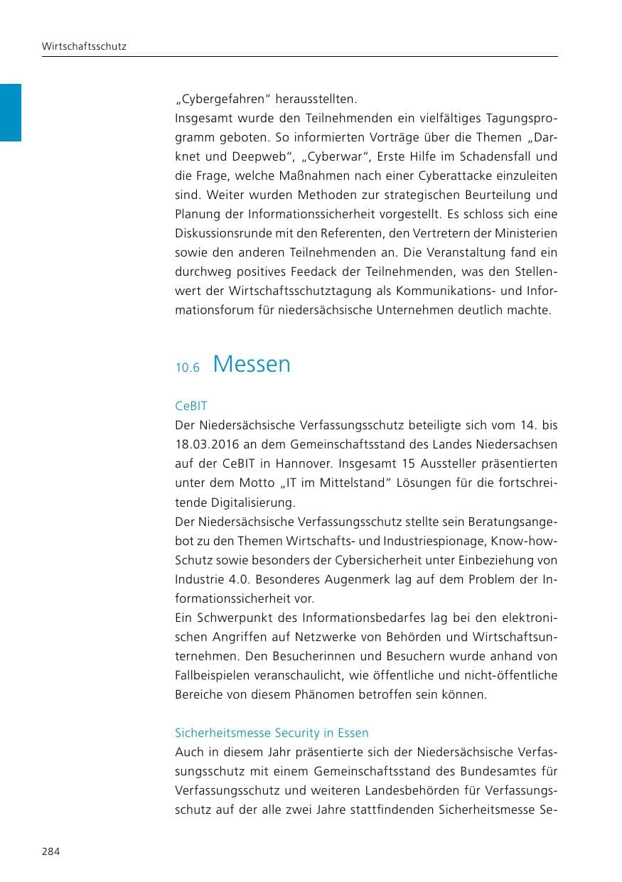Seite 286 des Verfassungsschutzbericht 2016 Niedersachsen