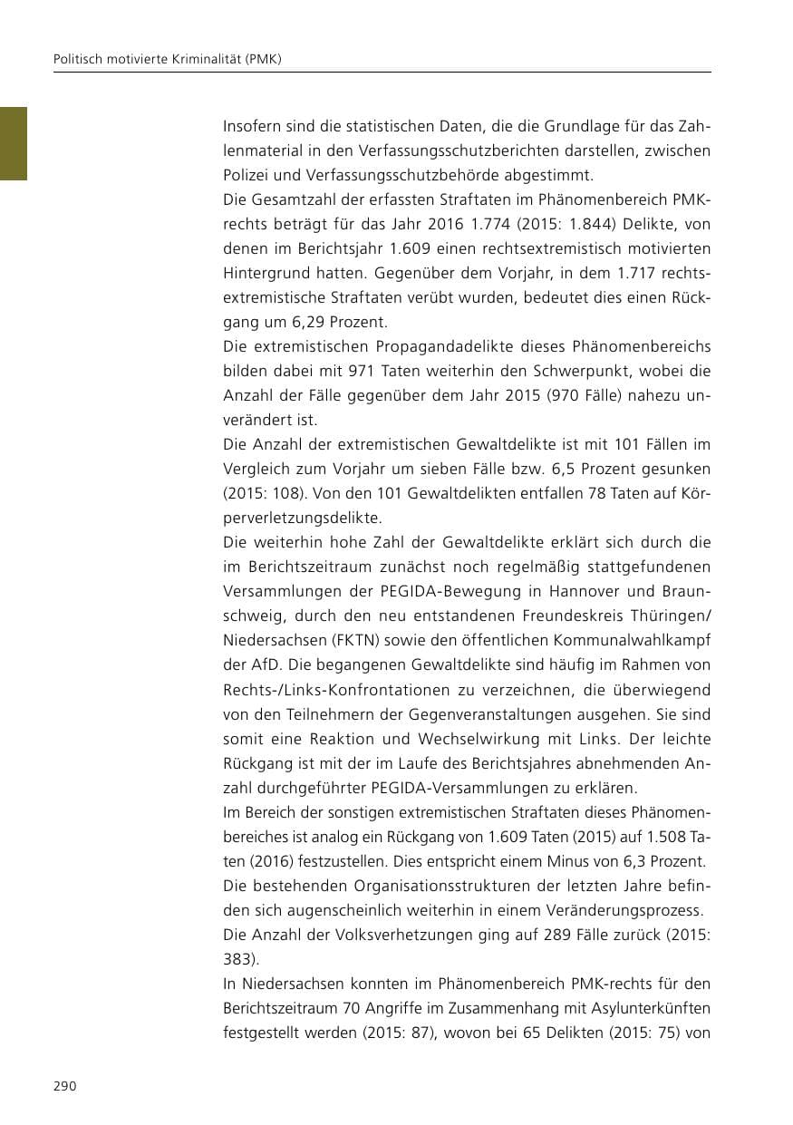 Seite 292 des Verfassungsschutzbericht 2016 Niedersachsen