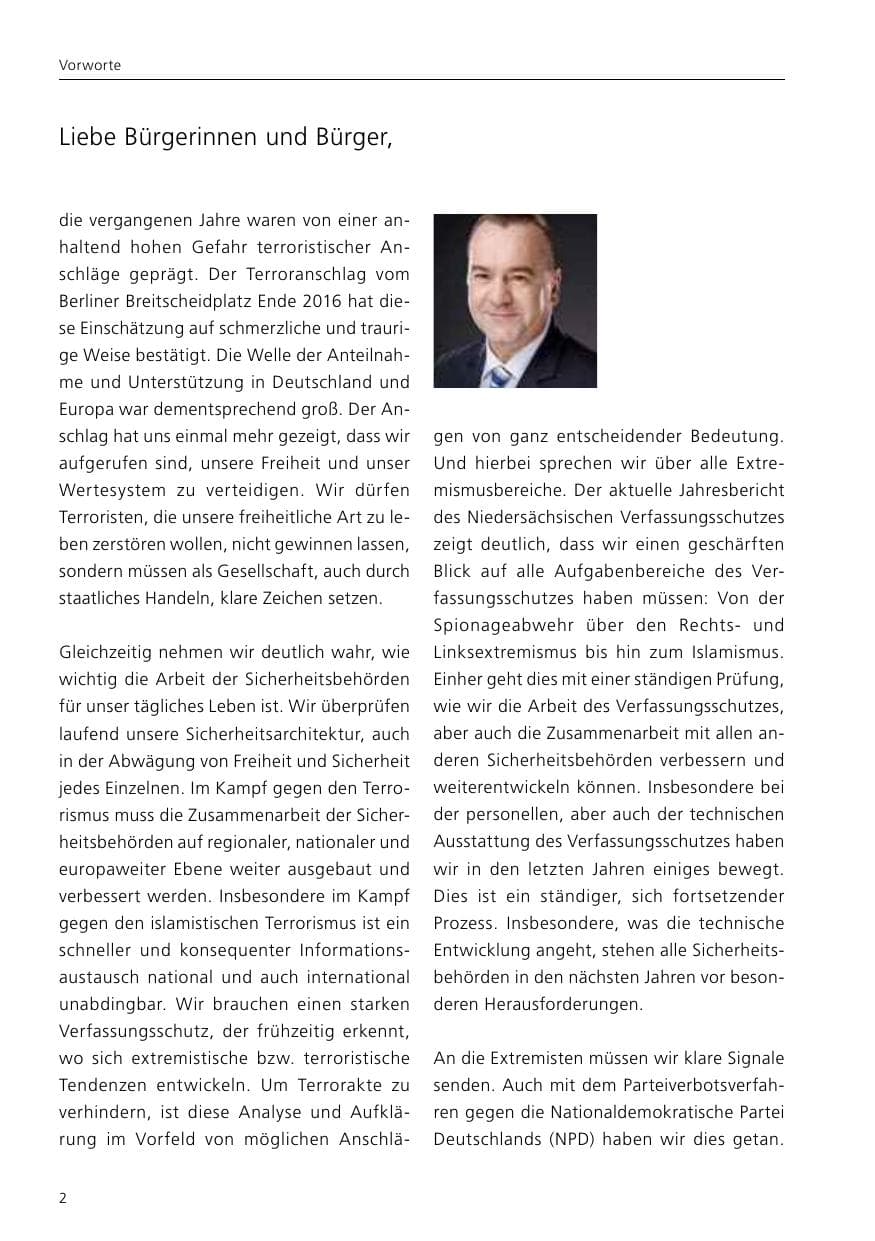 Seite 4 des Verfassungsschutzbericht 2016 Niedersachsen