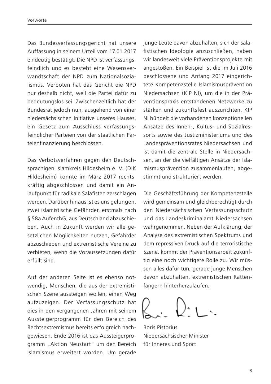 Seite 5 des Verfassungsschutzbericht 2016 Niedersachsen