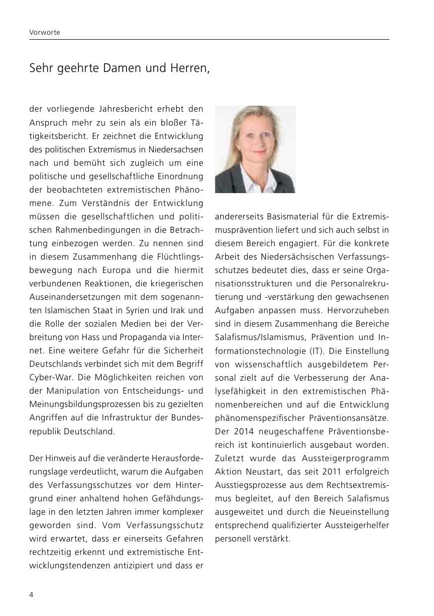 Seite 6 des Verfassungsschutzbericht 2016 Niedersachsen