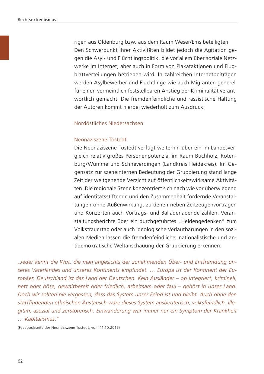 Seite 64 des Verfassungsschutzbericht 2016 Niedersachsen